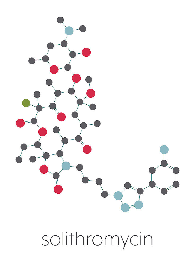 Solithromycin antibiotic drug molecule, illustration
