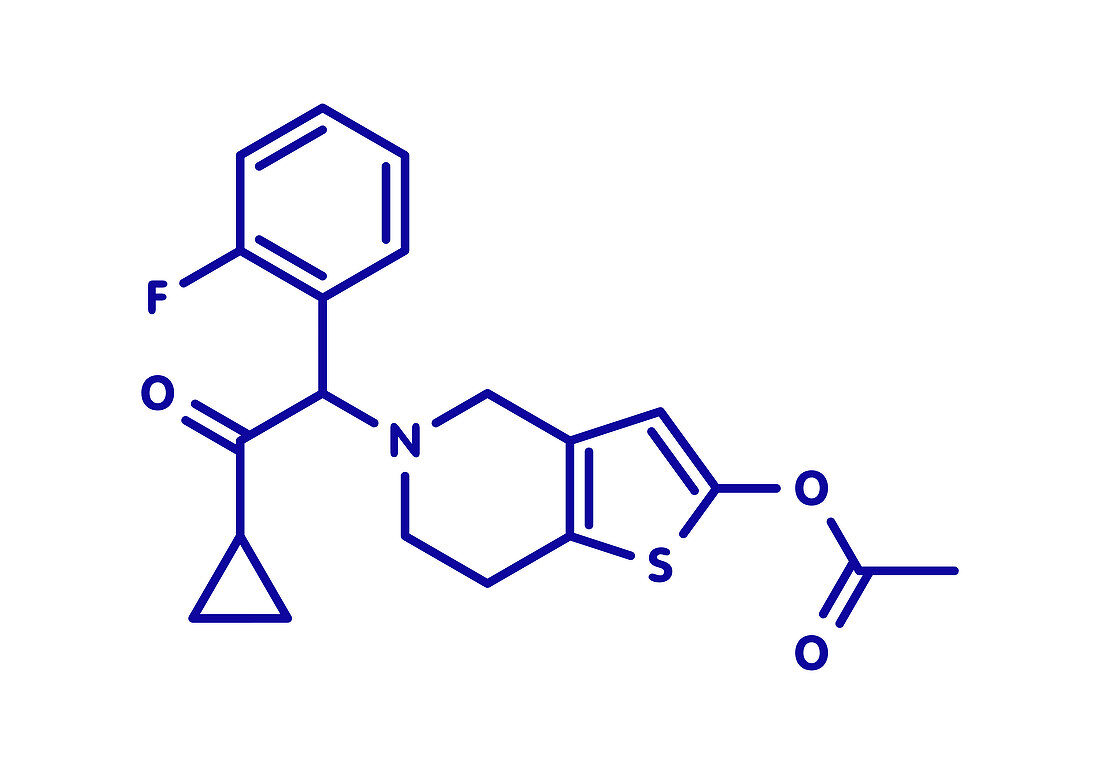 Prasugrel platelet inhibitor drug molecule, illustration