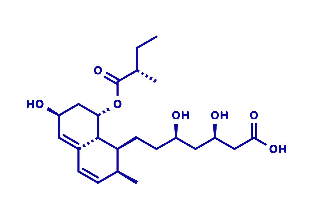 Pravastatin cholesterol lowering drug molecule, illustration