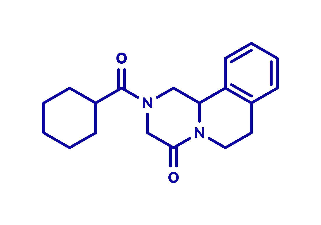 Praziquantel anthelmintic drug molecule, illustration