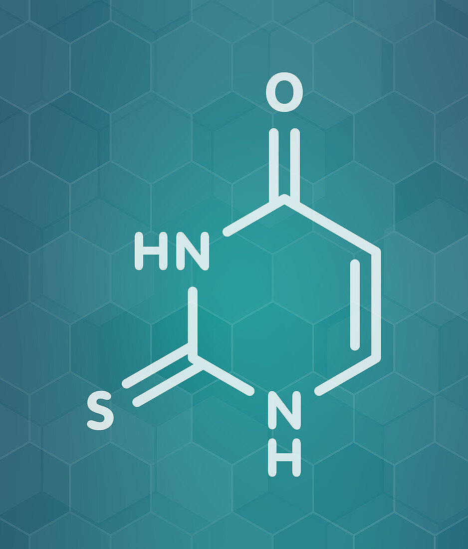 Thiouracil drug molecule, illustration