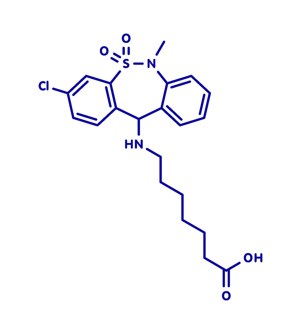 Tianeptine antidepressant drug molecule, illustration