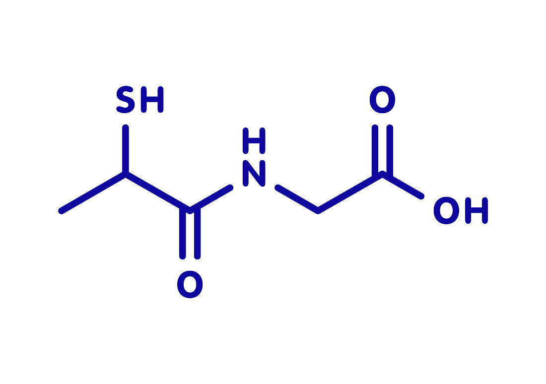 Tiopronin cystinuria drug molecule, illustration