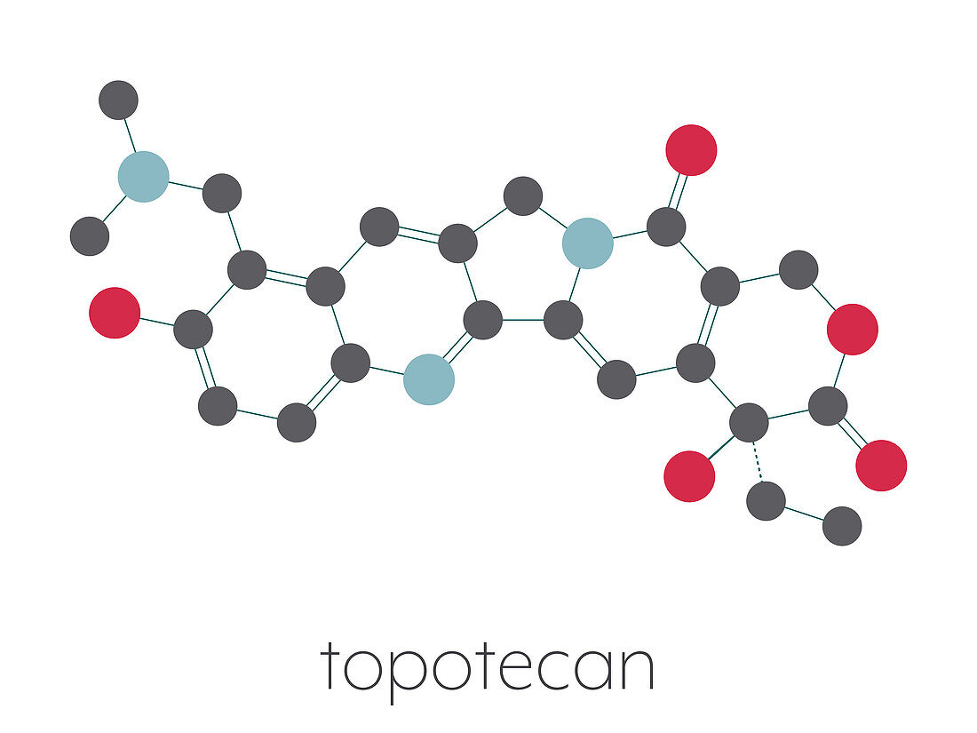 Topotecan cancer drug molecule, illustration