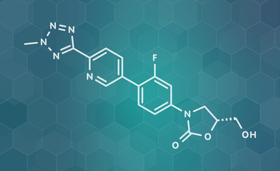 Tedizolid antibacterial drug molecule, illustration