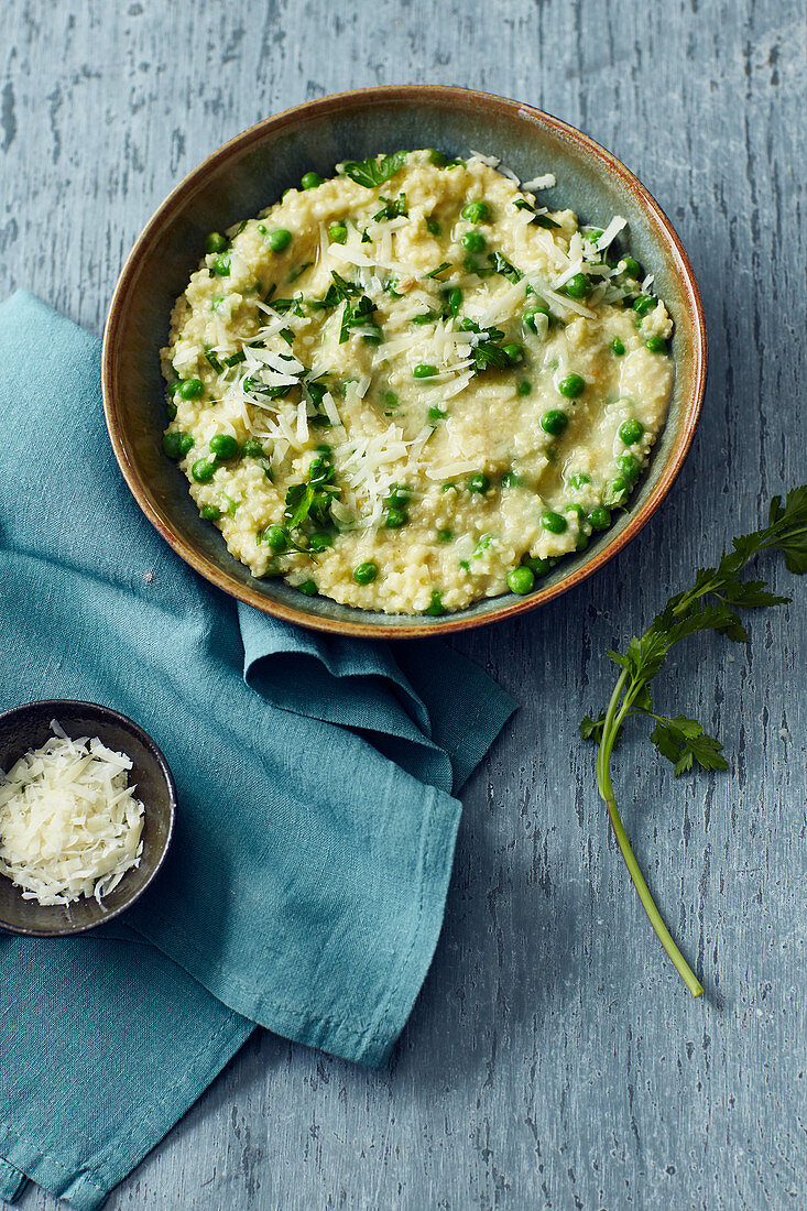 Millet risotto with peas and parmesan