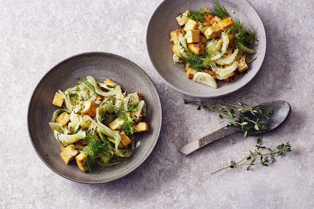 Roasted fennel with herb tofu and honey