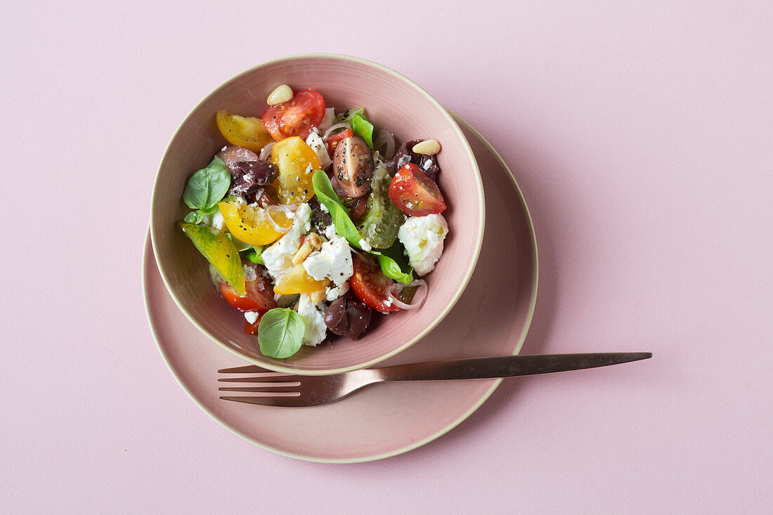 Colourful tomato and feta salad (keto cuisine)