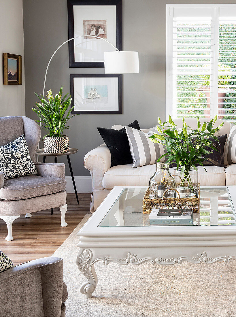 Ornate coffee table in classic living room