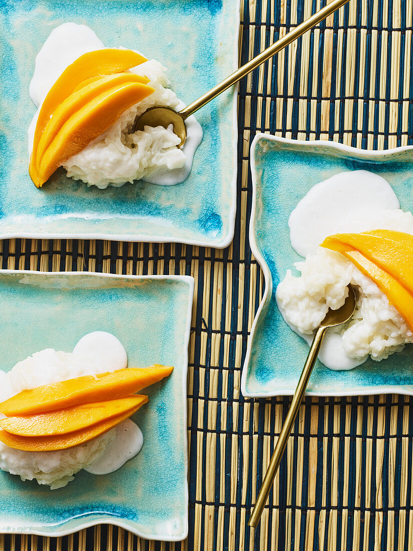 Stick rice with mango and coconut milk (Thailand)