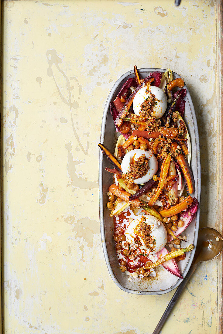 Carrot, chicory and mandarin salad with burrata and walnuts