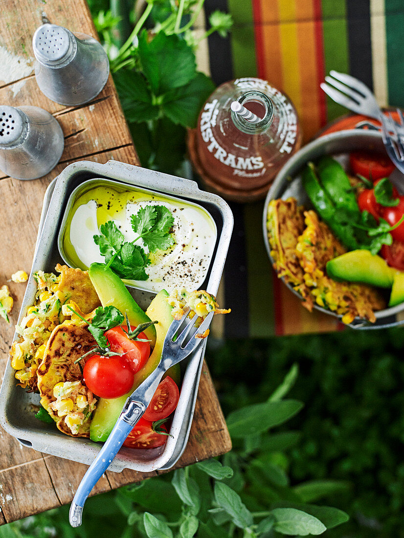 Zucchini, Carrot and Corn Fritters