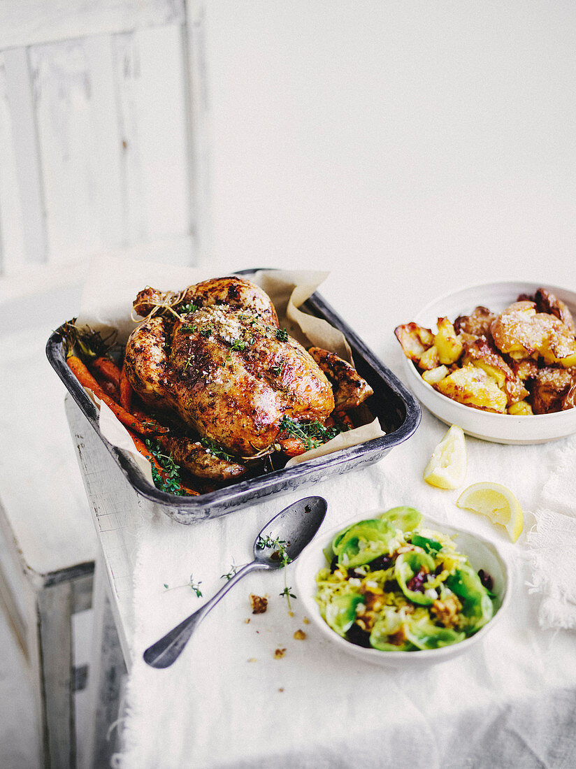 Roasted chicken with freekeh salad