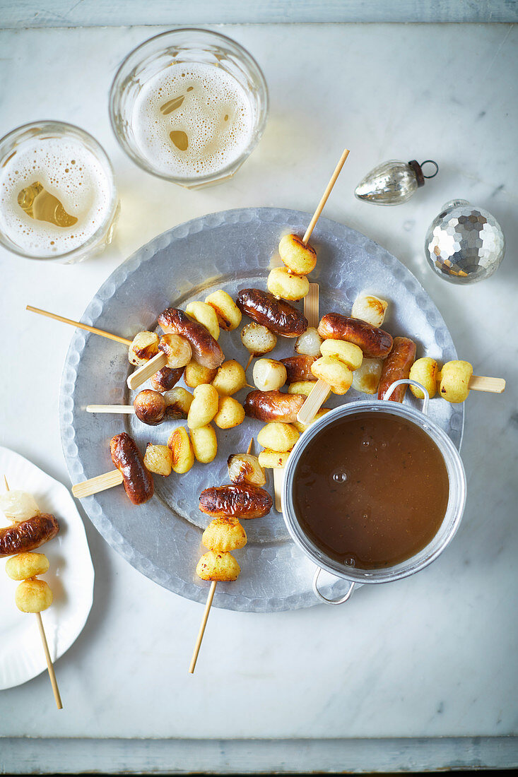 Bangers and mash on a stick