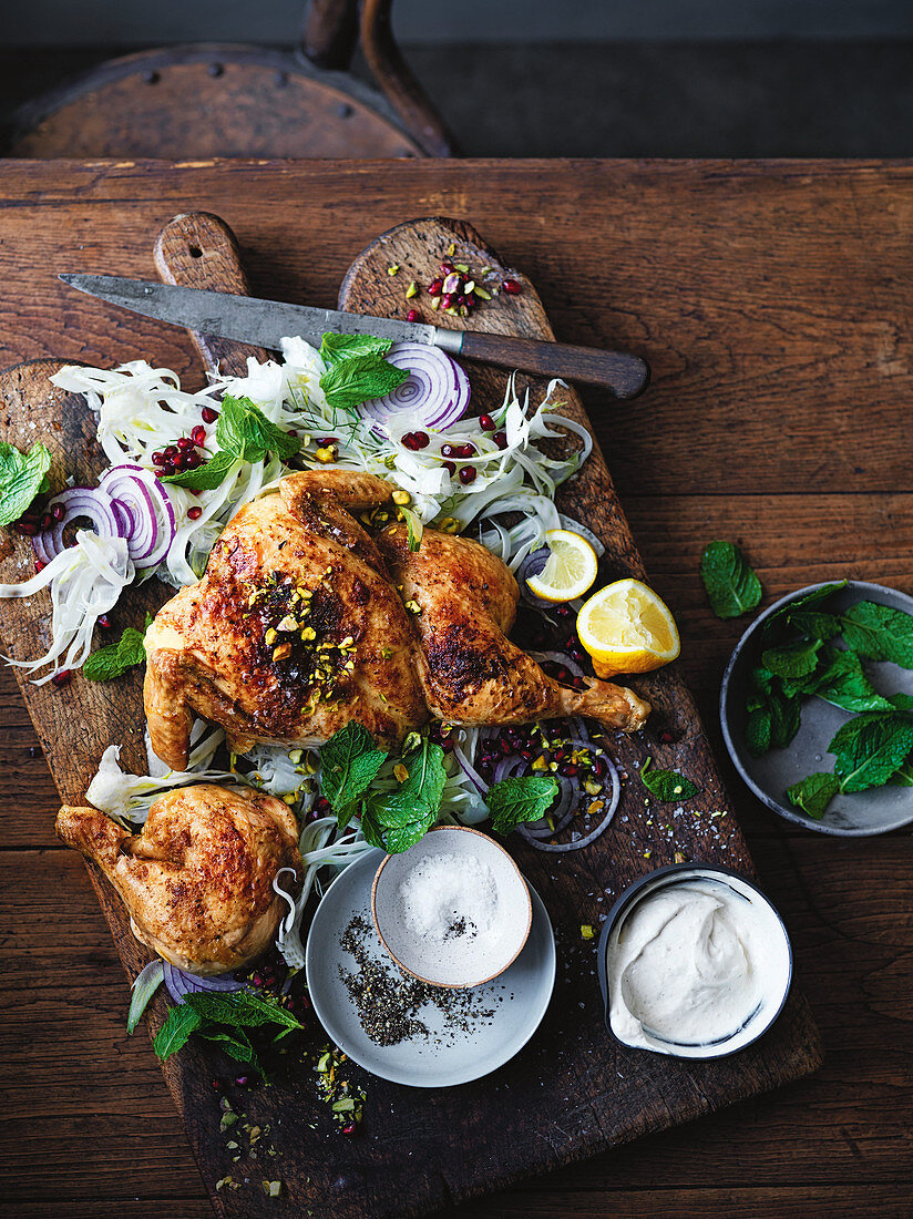 Chicken with fennel and pomegranate salad