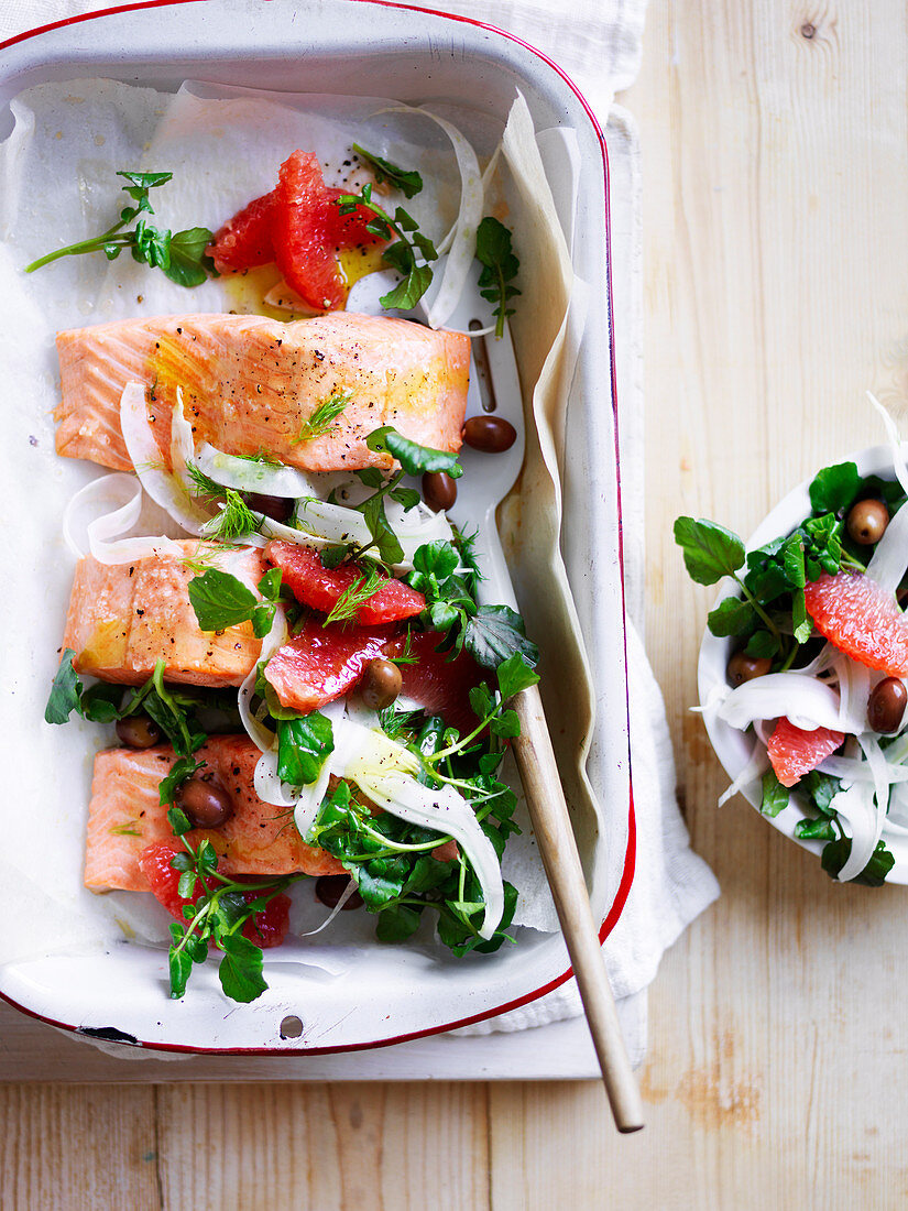 Baked Ocean Trout with Ruby Grapefruit salad