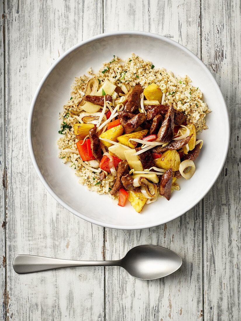 Venison with cauliflower rice