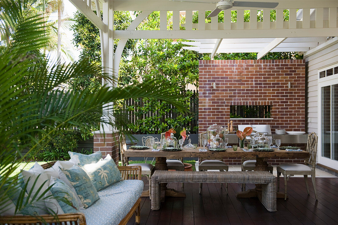 Set table on American-style summery veranda