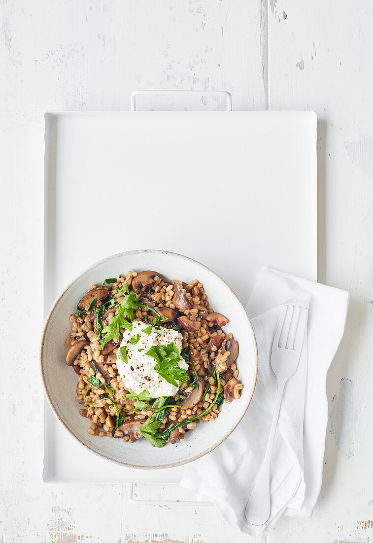 Barley risotto with mushrooms and chestnuts