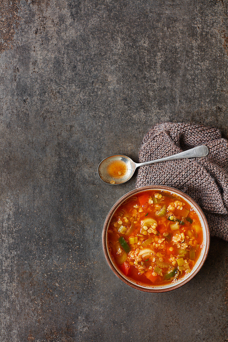 Winter vegetable and lentil soup