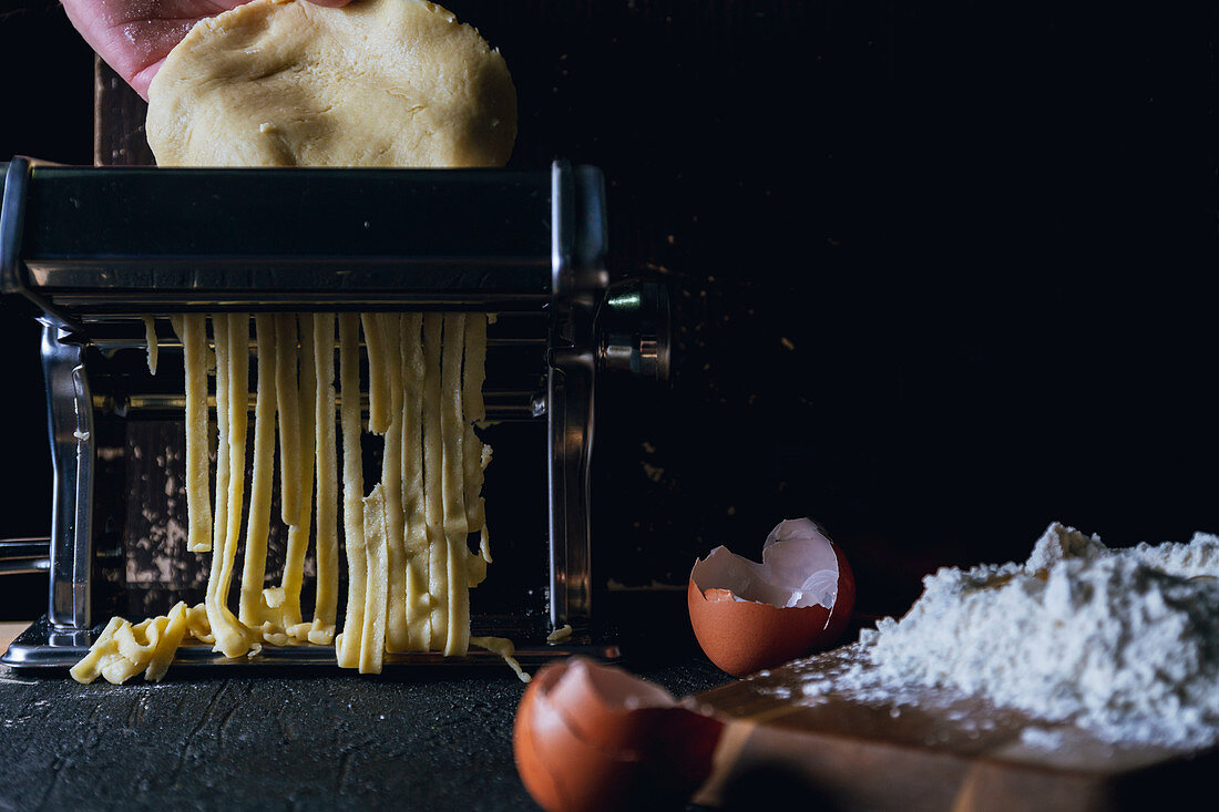 Homemade fettuccine with pasta machine