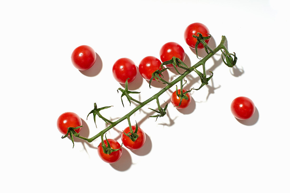 Healthy cherry tomatoes on white background