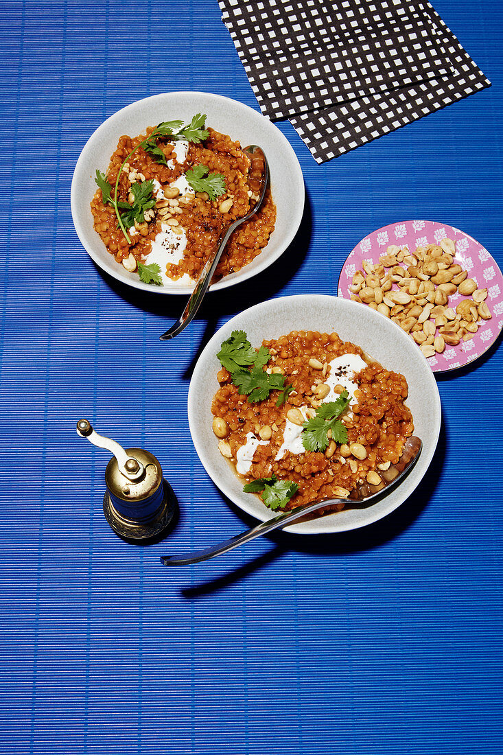 Indian lentil dhal with peanuts