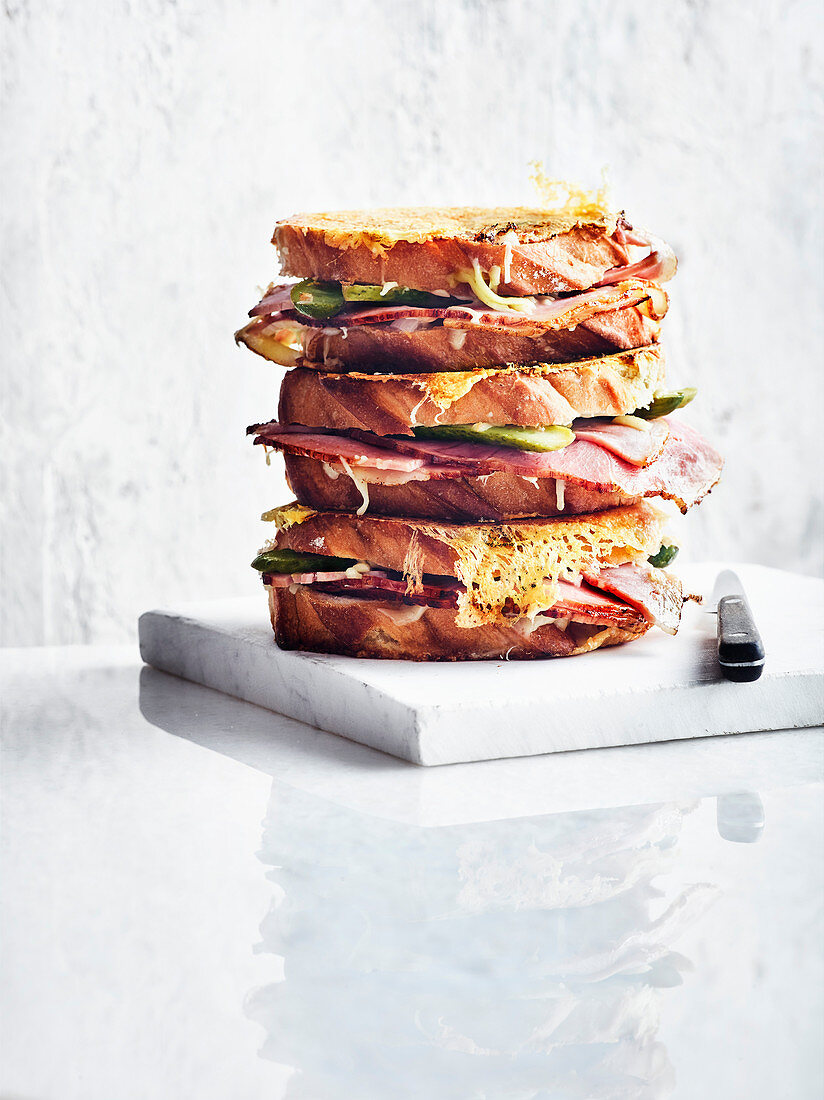 Double cheese, pickle and ham toasties