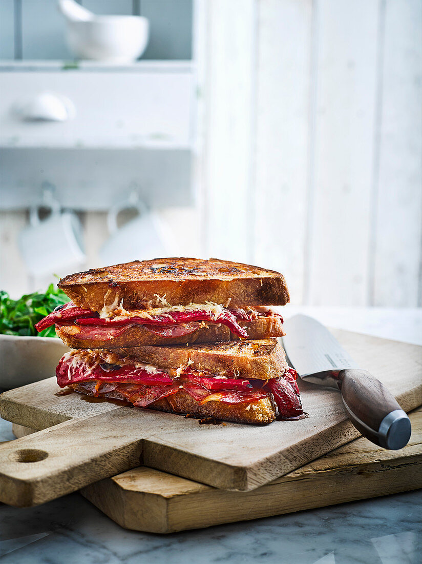 Chorizo, manchego and pepper pan toasties