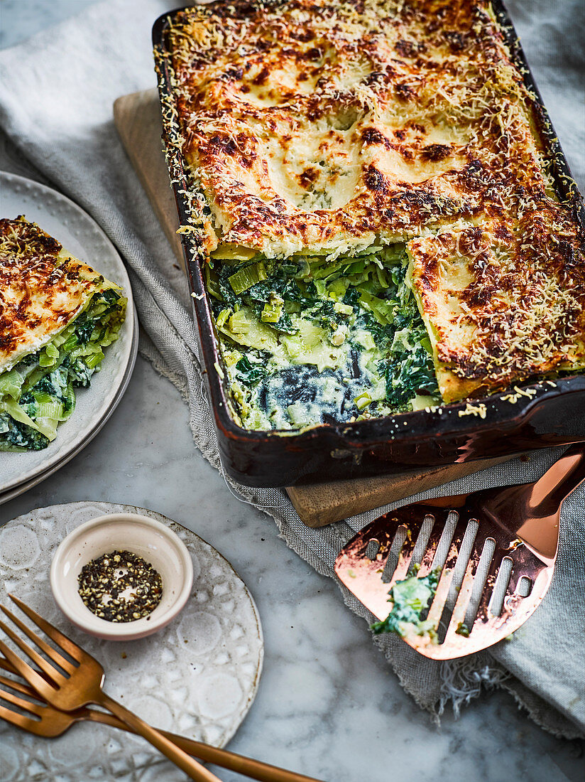 Kale, ricotta and leek lasagne