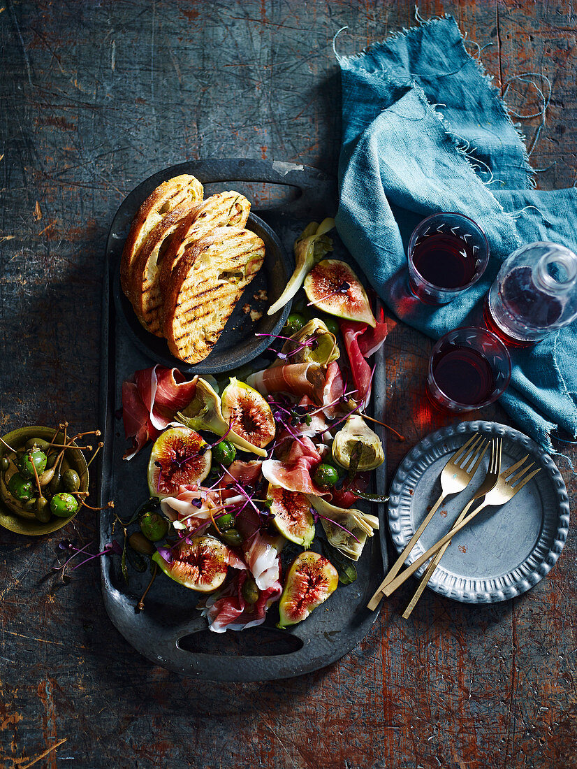 Prosciutto and Antipasti Salad with fresh figs