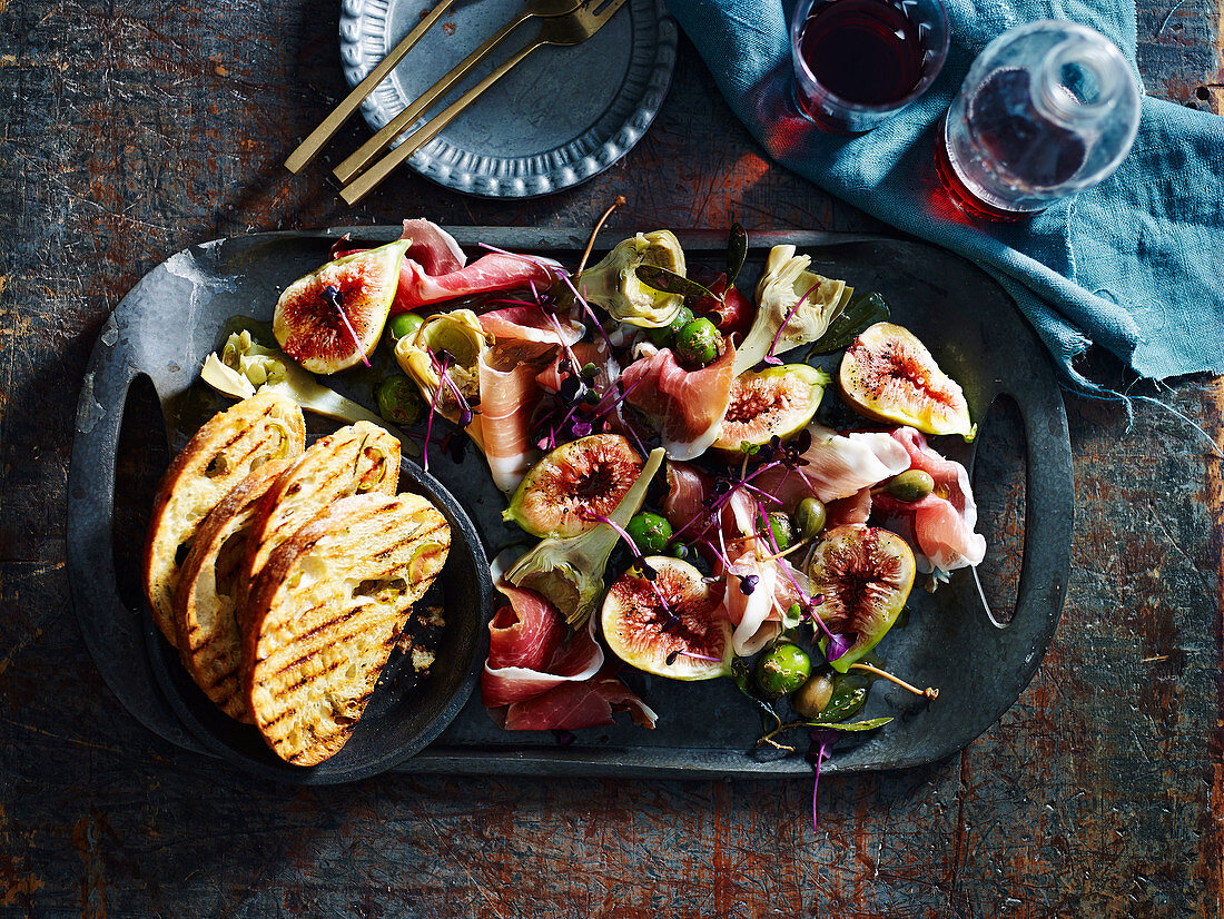 Prosciutto and Antipasti Salad with fresh figs