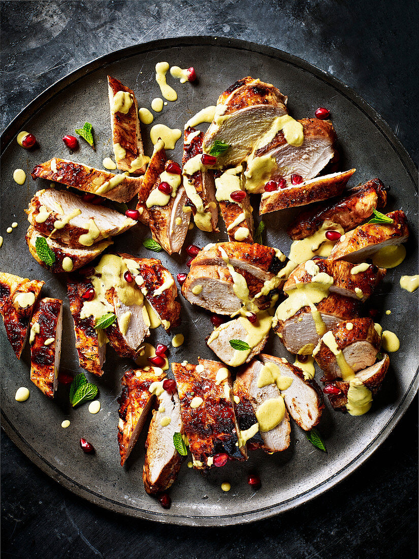 Roast chicken with pomegranate and mint