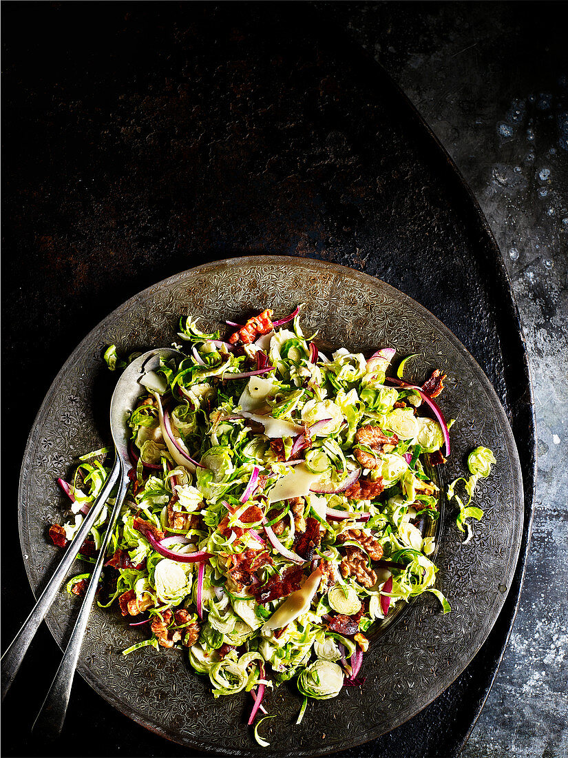Italian-style shredded brussels salad with pancetta