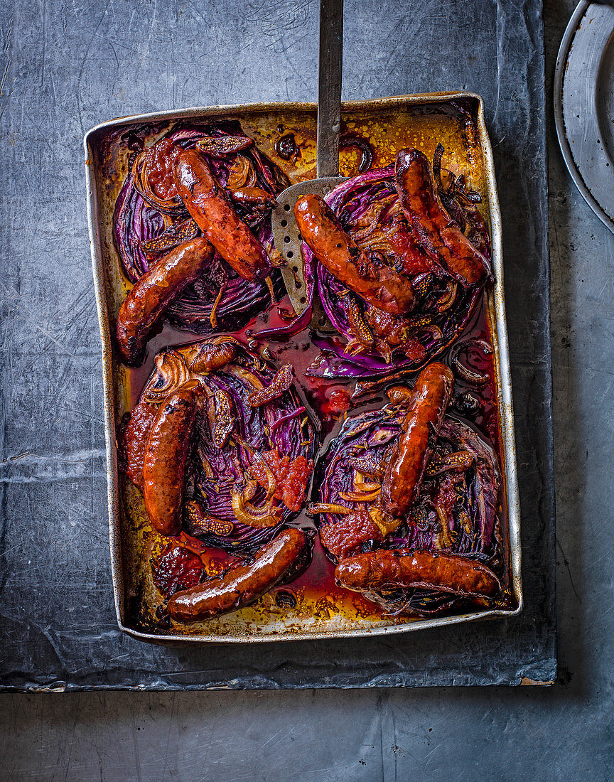 Quince-glazed cabbage with chorizo