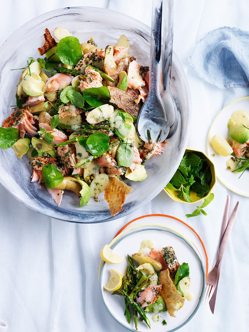Potato and Salmon Salad with Mustardy dressing