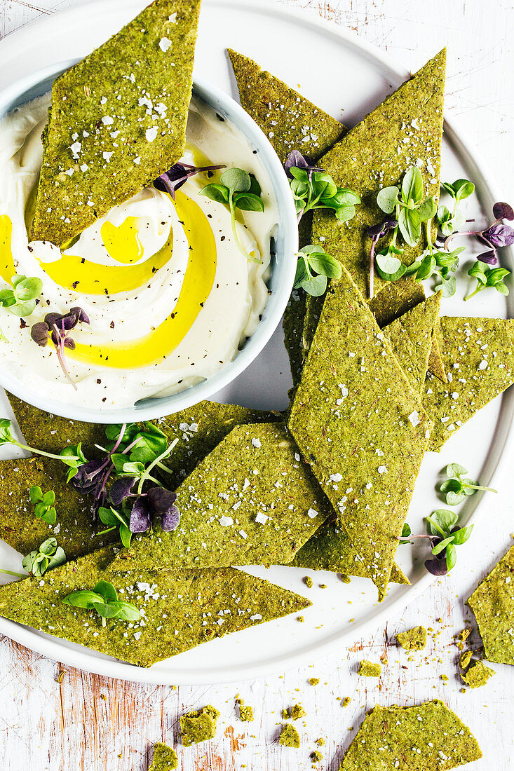 Salted spinach, fennel and buchu crackers