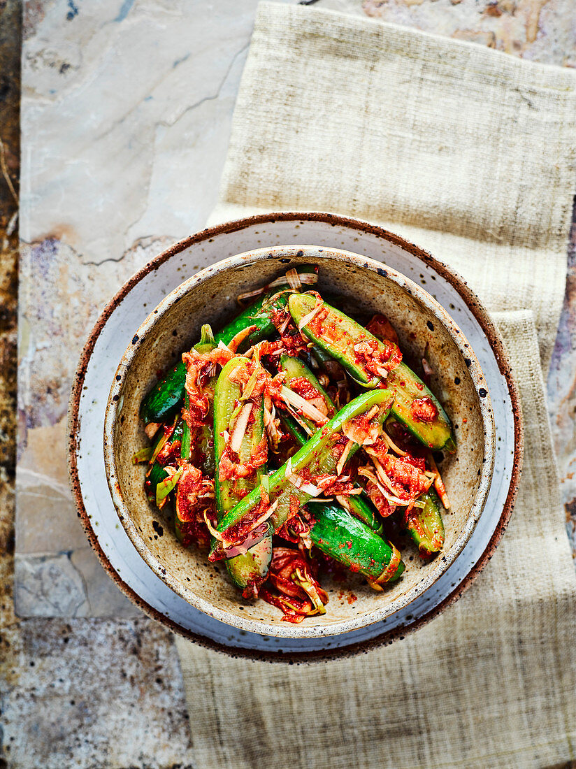 Cucumber kimchi with apple