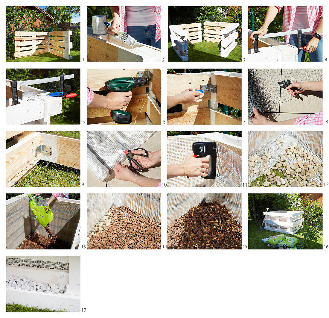 Instructions for building a raised bed from pallets