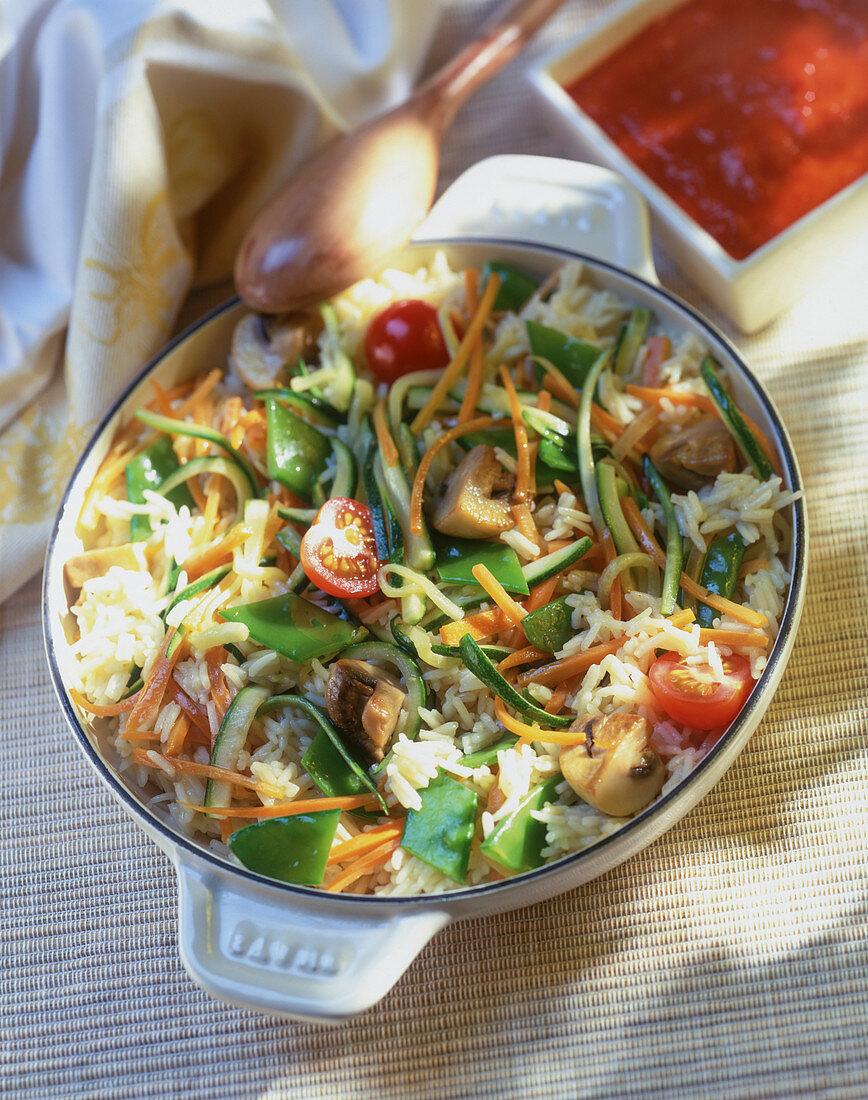 Stir-fried rice and vegetables