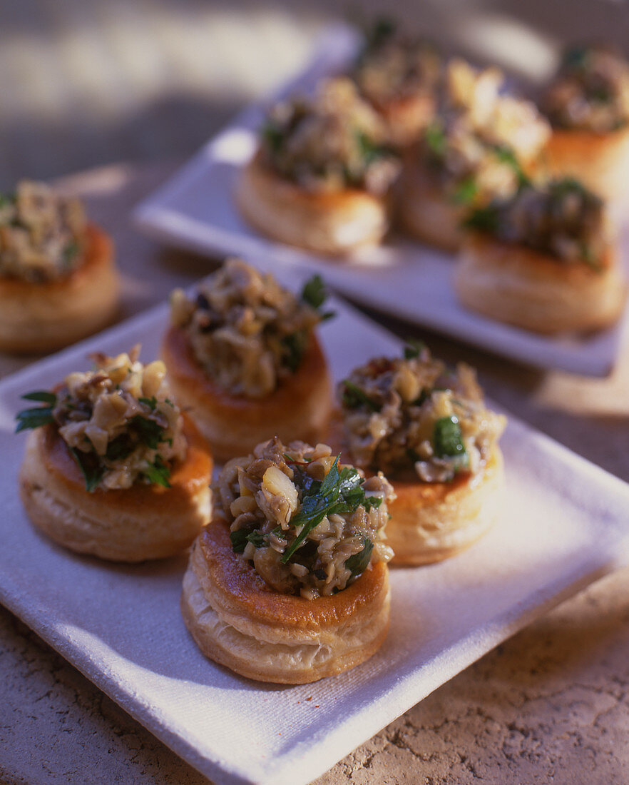 Vol au vents filled with mushrooms