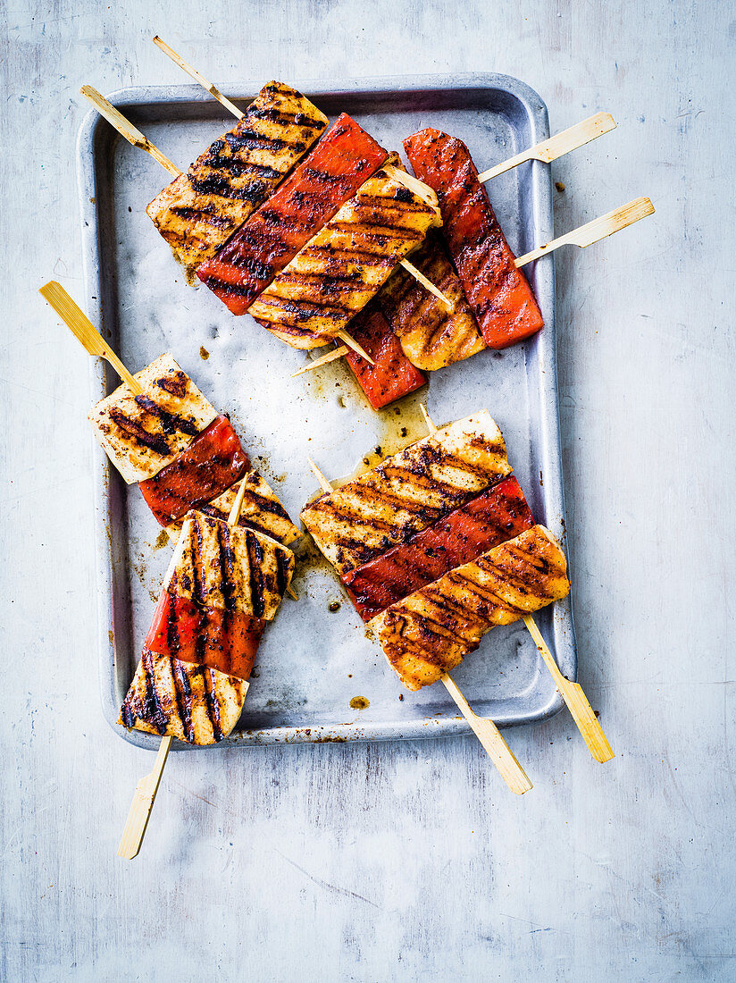 Spiced halloumi and watermelon skewers