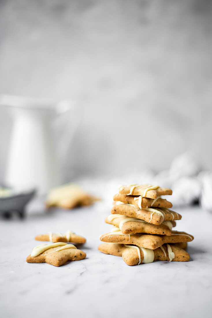 Chai Spiced Star Tea Biscuits With White Chocolate Drizzle