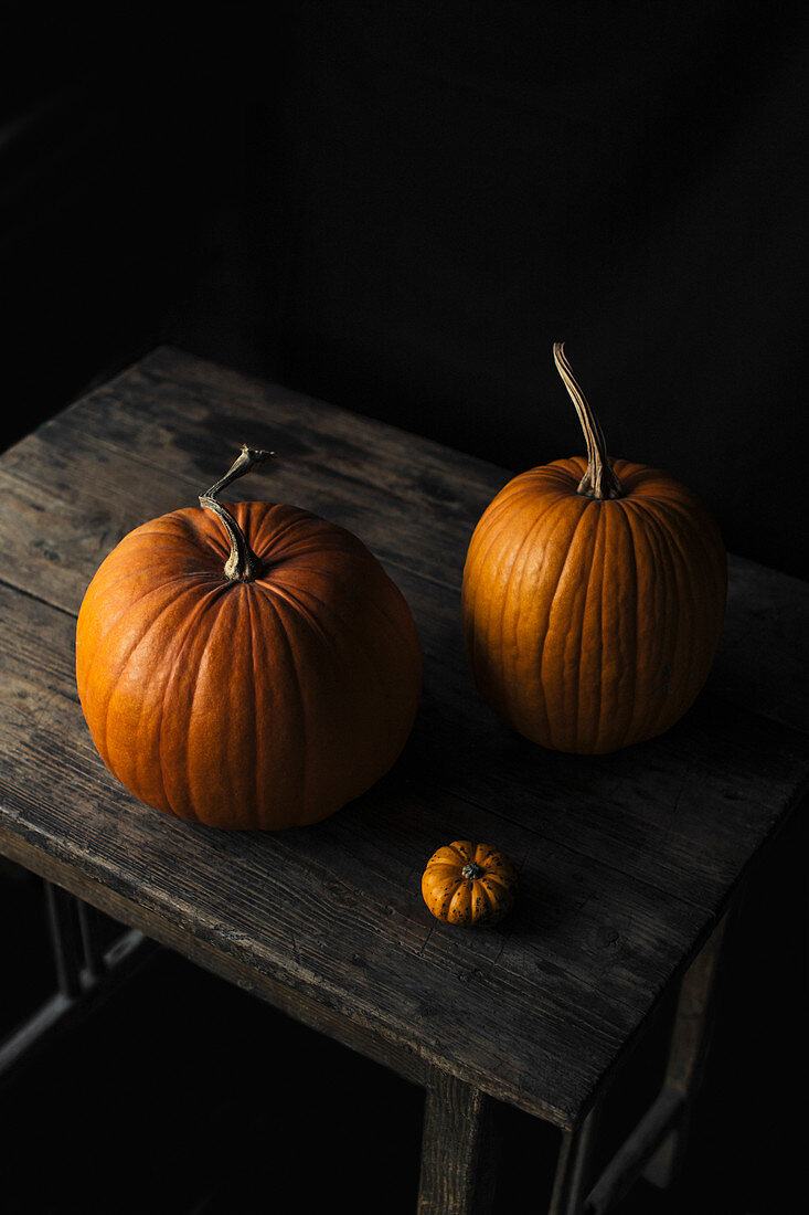 Pumpkin Still Life On A Wooden Rustic Table