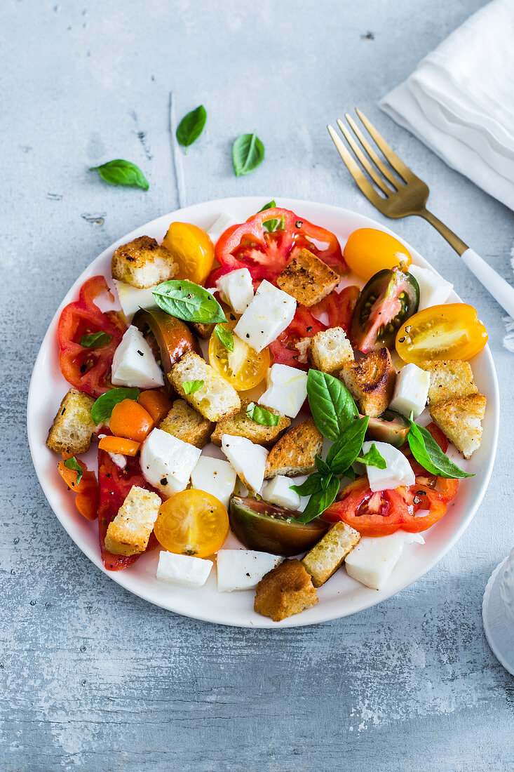 Caprese salad with croutons