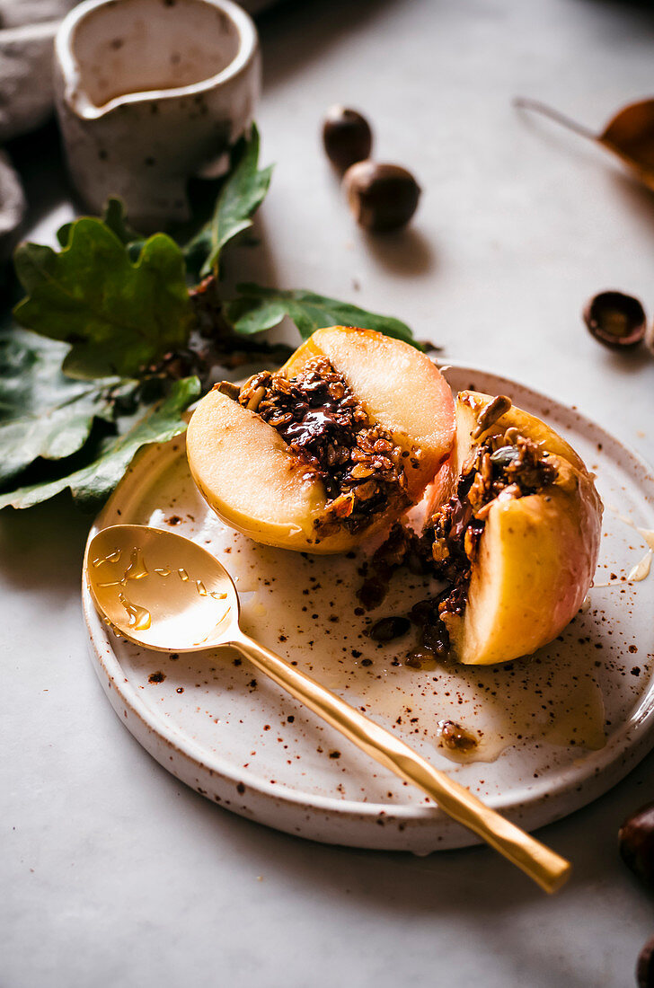 Baked Apples Stuffed with Granola and Dark Chocolate