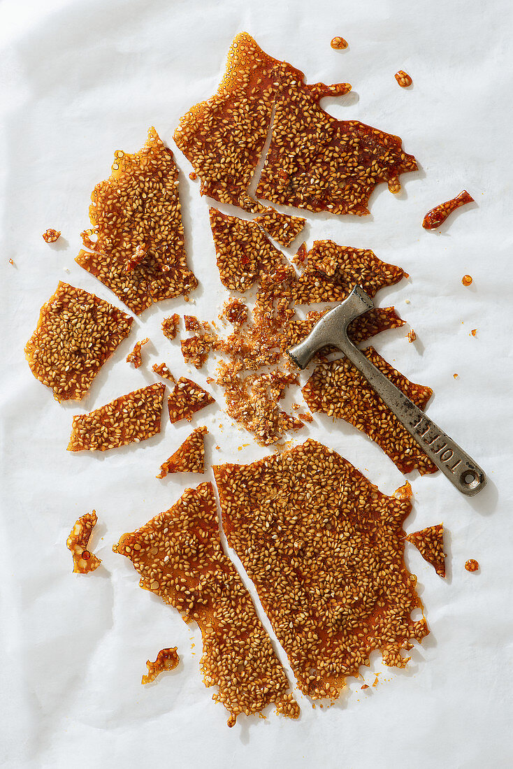 Homemade sesame brittle with toffee
