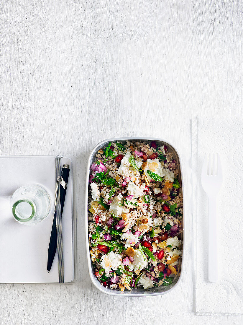 Roasted cauliflower tabbouleh with feta and pomegranate seeds