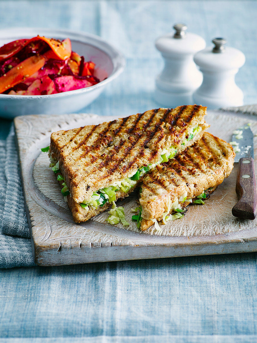 Leek and Wensleydale toasties with quick pickle