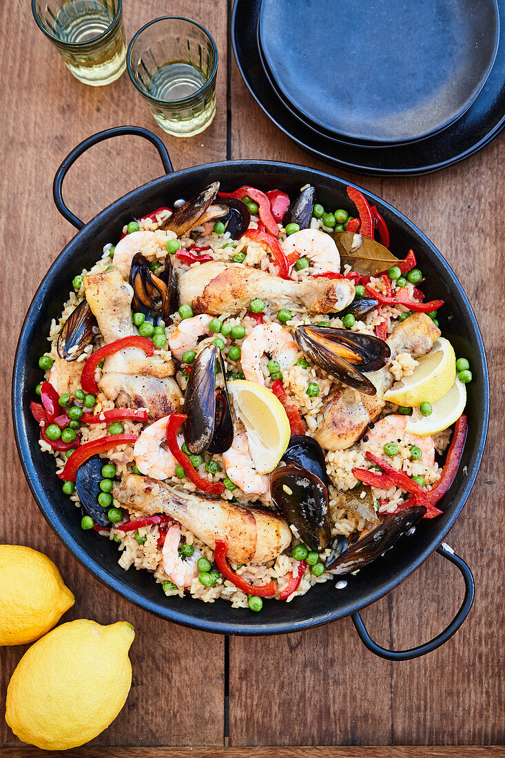 Chicken and seafood paella